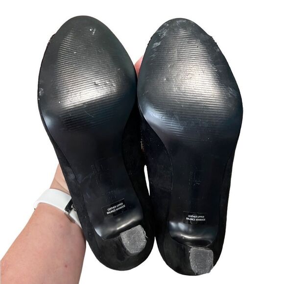 Loft Stacy Suede Open Toe Heels 6.5 Sequin Embellished Black - Picture 9 of 13